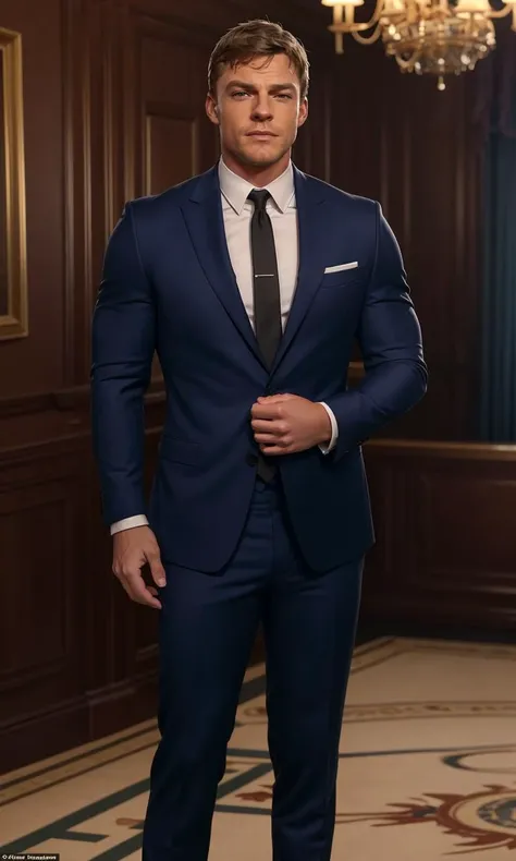 aritch2024, 1man, photorealistic, 8k, uhd, masterpiece, detailed skin, skin pores, intricate, depth of field, full body, raw image, tailored suit, standing in mansion, Bruce Wayne