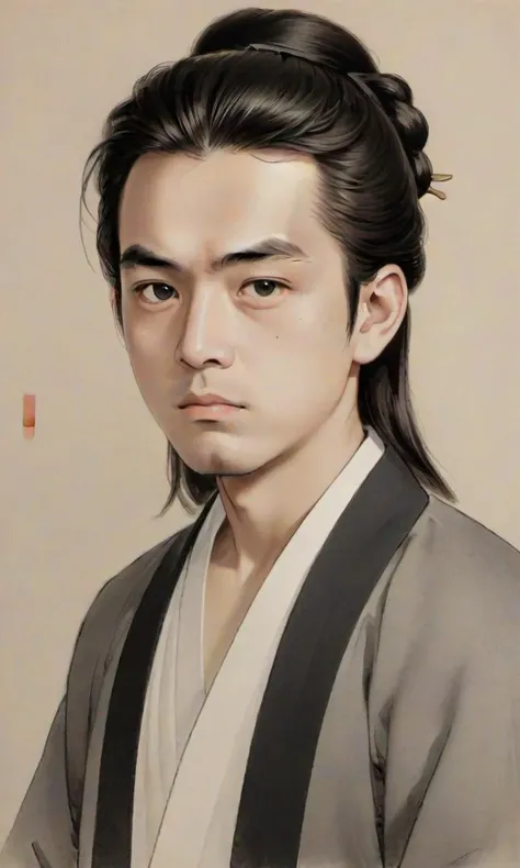 8k, masterpiece, best quality, (traditional chinese ink painting:0.3), looking at viewer,
1 chinese Rough boy, (A broad chin:1.3) face, (single eyelid), (anger:0.2), (long:0.4) chinese traditional hair, Hairpin, (small mouth:1.4),
ink, <lora:watercolor-ink-sketch-v1:0.3>