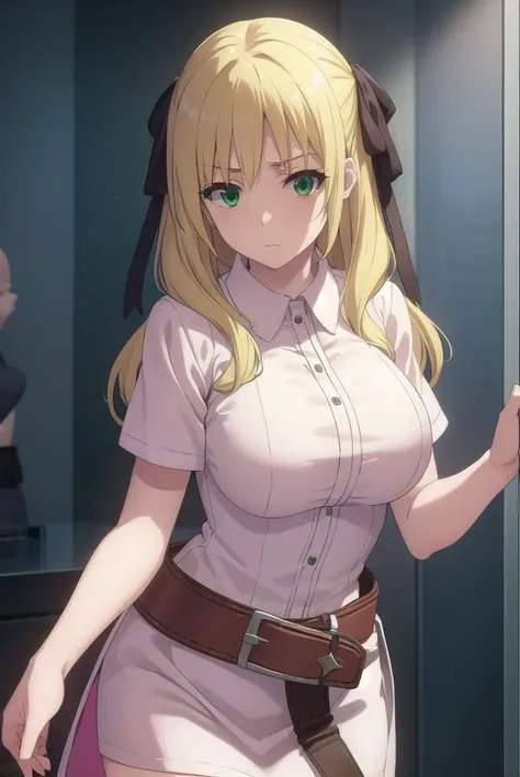 estellerosenthal, <lora:esther rosenthal acc1-lora-nochekaiser:1>,
esther rosenthal, long hair, blonde hair, (green eyes:1.5), mole, mole under eye, black ribbon, black bow, hair ribbon,
BREAK thighhighs, belt, nurse, dress, pink dress, short sleeves, collar,
BREAK indoors, hospital,
BREAK looking at viewer, (cowboy shot:1.5),
BREAK <lyco:GoodHands-beta2:1>, (masterpiece:1.2), best quality, high resolution, unity 8k wallpaper, (illustration:0.8), (beautiful detailed eyes:1.6), extremely detailed face, perfect lighting, extremely detailed CG, (perfect hands, perfect anatomy),