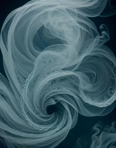 smoke spiral in a dark waters, lace satin silky flowing smoke like clouds and smoke, wild windy water tourbillion, perfect proportion, detailed, intricate details, elaborate, centered, in frame, dramatic lighting, trending on cgsociety, intricate, epic,