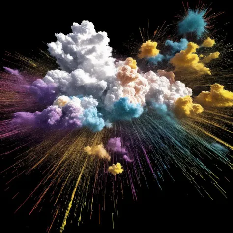 Abstract clouds, particle explosion, color splash, colorful, shocking, realistic, 8 k, 32 k, HDR, realistic,