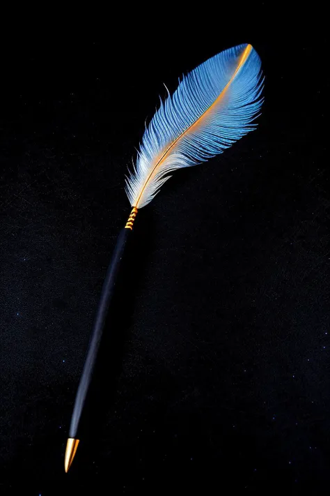 Thunderbird Feather - Allows control over thunder and lightning. on balck velvet backgorund, rim lights, digital art <lora:Smoke:0.4>