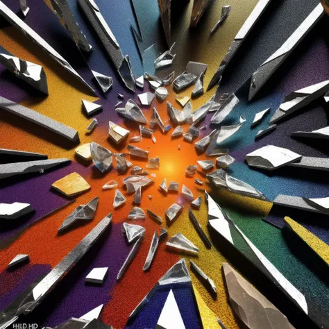 Shards of glass shattered and splashed, exploded,
Vibrant colors, bright colors, high saturation, rich details,
8k, 32k, HDR, Realistic, Realistic,
top view,