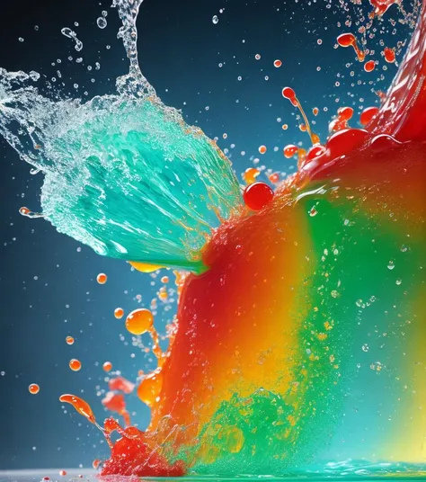 abstract, photorealistic, Food fruit LIQUID SPLASH, 3D BEEPLE STYLE, 8 k, 32 k, HDR, realistic,