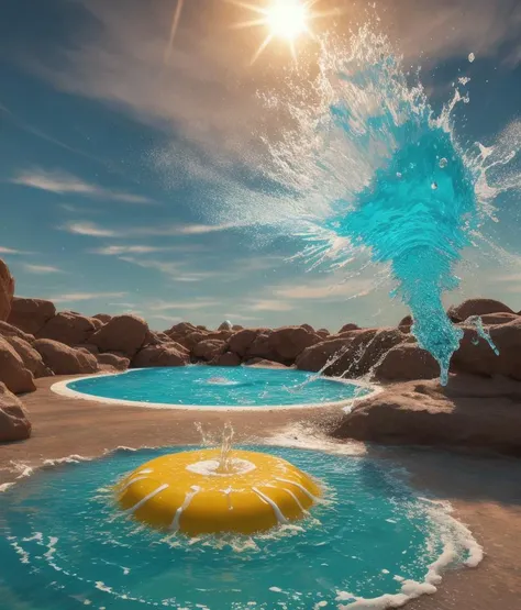 LIQUID SPLASH, 3D BEEPLE STYLE, 8 k, 32 k, HDR, realistic, liquid splashes,