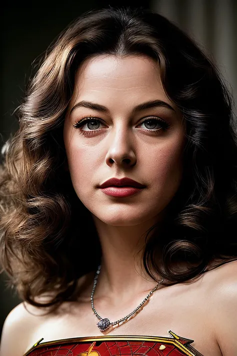 beautiful woman (EPH3dyL4m4rr:.99), sexy hair, ((from the waist up)), ((closeup:1.2)), ( jewels:1.3), natural skin texture, ((( comic hero:1.4))), ((1940s)) , 24mm, 4k textures, soft cinematic light, adobe lightroom, photolab, hdr, intricate, elegant, highly detailed, sharp focus, ((((cinematic look)))), soothing tones, insane details, intricate details, hyperdetailed, low contrast, soft cinematic light, exposure blend, hdr, faded, now, ("I've got a bad feeling about this.":1.1)