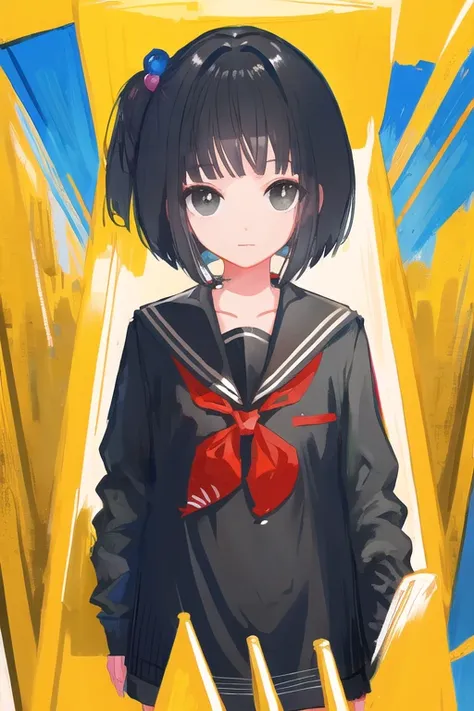 <lora:Amemori_Sayo:1>, masterpiece, best quality, illustration, 1girl, black hair,black sailor dress