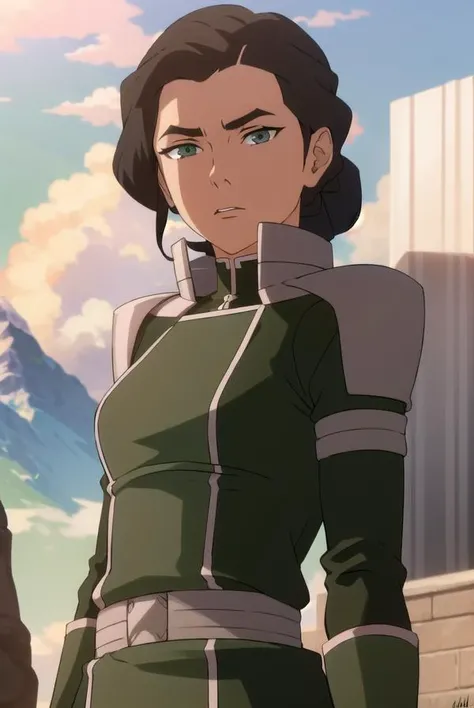 avatarkuvira, <lora:avatar kuvira-lora-nochekaiser:1>,
kuvira, black hair, dark skin, hair bun, single hair bun, (green eyes:1.5), mole, mole under eye,
BREAK boots, armor, uniform, military, military uniform,
BREAK outdoors, forest, nature, sky, sun, clouds,
BREAK looking at viewer,
BREAK <lyco:GoodHands-beta2:1>, (masterpiece:1.2), best quality, high resolution, unity 8k wallpaper, (illustration:0.8), (beautiful detailed eyes:1.6), extremely detailed face, perfect lighting, extremely detailed CG, (perfect hands, perfect anatomy),