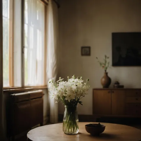 RAW photo, fashion photography, pictorialist style, sharp focus, no depth of field, movie shot with film grain, shot by andrei tarkovsky, best quality, masterpiece, ultra high res, photorealistic, 8K raw photo, professional photography, award winning photo
a modern japanese living room, small traditional japanese flower arrangements <lora:polyhedron_god rays-000007:1>