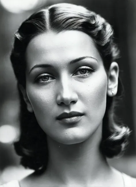A 1930s professional photograph of sks woman, ((detailed face)), (High Detail), Sharp, 8k, ((bokeh)), <lora:locon_bellahadid_v1_from_v1_64_32:1.3>