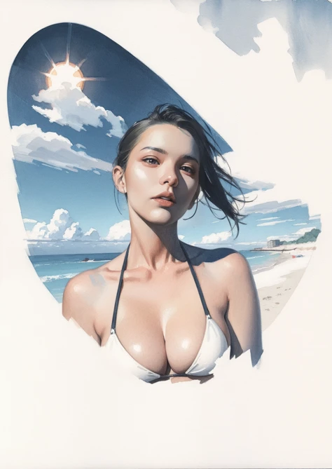 white background,watercolor \(medium\), traditional media,highly detailed,
professional portrait illustration of attractive lady, bikini, upper body, large breasts, navel,
beach, palms, clouds, sun,
<lora:MiroslavZgabaj#photon_v1#mizgstyle#v1.00#-000016:0.85>