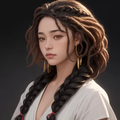 1girl, hyperrealistic art 2000'S Steerage Male Trader, his hair is Exotic and styled as Twist braid, curly hair, extremely high-resolution details, photographic, realism pushed to extreme, fine texture, incredibly lifelike