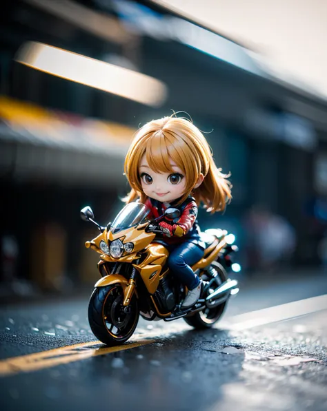 (full body:1.4), photo of a (chibi:1.4) girl, solo focus, blonde, long hair,
ride a (motorbike) dynamically,
(futuristic background),
( rim light, hyperrealistic, photorealistic, finely detail:1.4),  <lora:Superspeed_running:0.8> superspeed, motion blur, incoming