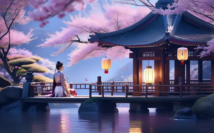 wide shot,8k,RAW photo,best quality,masterpiece,Professional,extreme detail description,Vivid Colors,Tyndall effect,(1girl,(full body:1.5)),large breasts,light smile,
real world,(hyperrealism:1.1),(scales of extreme detail:1.3),dingdall effect, looking up, 
open Chinese scroll with a miniature Japanese garden, Kinkaku-ji (Golden Pavilion), cherry blossoms, serene atmosphere, traditional architecture, delicate details, soft lighting, water reflection, moss-covered rocks, bonsai trees, by Hiroshi Sugimoto, in a dreamy and ethereal style ,4k,8k,Bokeh,
(flying petals),on magic circle, sparkles, light particles, crystal, prism, glowing light, magic effect,
extremely best quality, official art, 8k wallpaper,  (artistic atmosphere:1.2),(chinese style:1.3), (nsfw, seductively charming:1.5), 
(stochastic angle, stochastic pose,stochastic action),charming, alluring, seductive, erotic, enchanting, flowers, 
luxury, jewelry, ornate, necklace, bracelet, hairpin,embroidery,(shiny see-through Hanfu:1),