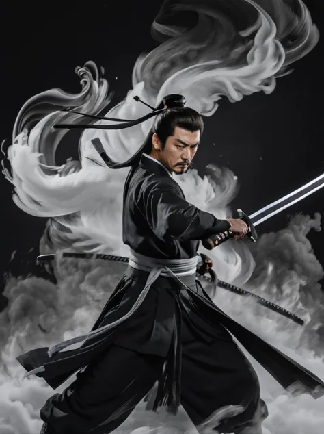 wuxia, a swordsman, eight trigrams of the Jin dynasty, smoke, chinese ink style,volumetric light,(8k, RAW photo, best quality, masterpiece),