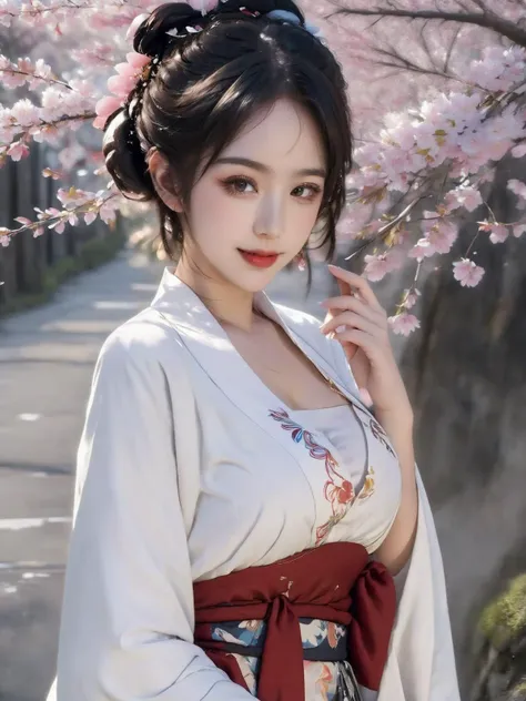 Blue sky and white clouds,Yunshan in the distance、tower and many people,pink flowers,Cherry tree,Hanfu woman,Phoenix Crown Tiara、Detailed embroidery、Wear hanfu pantyhose、Hanfu、Wearing long-sleeved hanfu、Transparent and clearly visible、Look and、Bare oversized breasts、raw,(8K、top quality、masterpiece:1.8)、(intricate details:1.8)、(Realism:1.8)、Octane number renderings、Complex 3D renderings with ultra-details, Studio soft light, edge light, Vibrant details, Ultra-detailed, Realistic skin texture, Details, beautiful eyes, Very detailed CG Unity 16k wallpaper, cosmetics, (Detailed background:2.0), clear fingers,beautiful fingers,skin glowing、spread your legs,Camel toe showing thigh!!!、