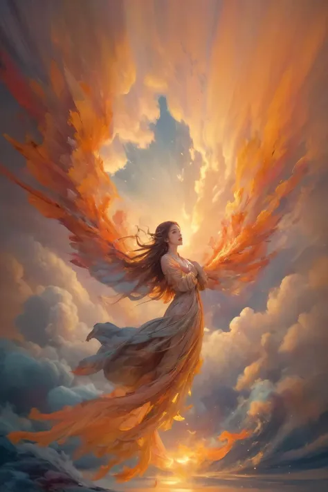 Symmetrical art
Double Exposure Style, Volumetric Lighting, leaning forward,light depth, dramatic atmospheric lighting, Volumetric Lighting, double image ghost effect, image combination, double exposure style
(realistic, photorealistic),
A girl is among the flowers in the sunset.
orange phoenix in the sky.
(orange:1.2)