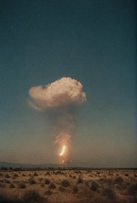 Down Rt. 66 Before the Great Storm, Nostalgic, Annual lighting display, cumulonimbus clouds, voluminetric lighting, Big sky,Mushroom cloud of nuclear bomb explosion