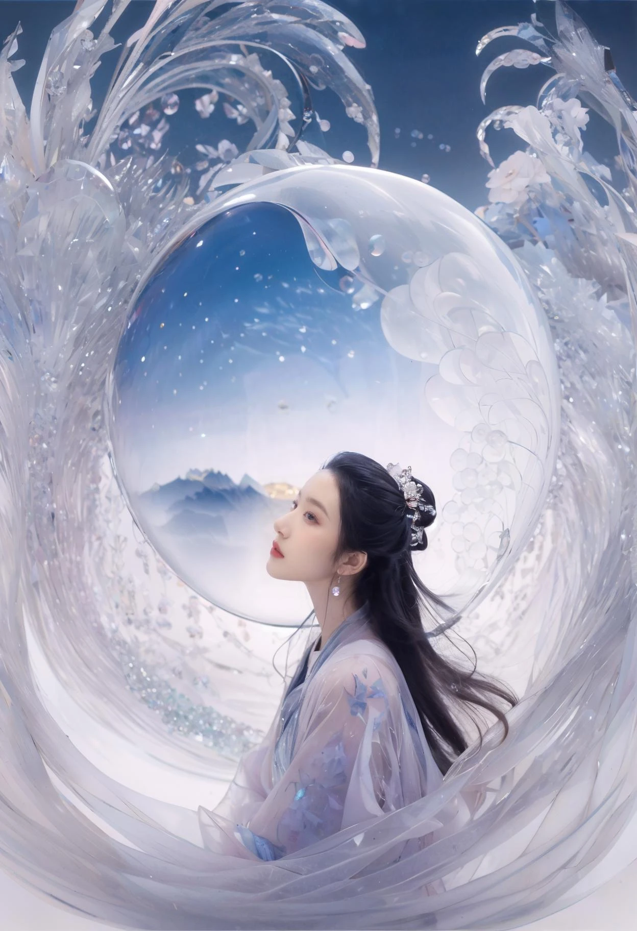 (1girl:1.3), adult, Guofeng, Hanfu, mist, looking at viewer,long hair blown by the wind, dusk, masterpiece,
analog film photo ethereal fantasy concept art of masterpiece, dynamic perspective, intricate details, wide angle, motion blur
Japanese,chitanda_eru,,blank background,,fractal,zentangle,,pastel colored,,(crystal, crystal flower, crystal bubbles, transparent, resin:1.4),jewelry, full body,