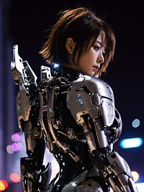 1girl,hanfu,full body,mecha clothes, robot girl, sliver bodysuit,((sliver)) and (broken) body,hair fluttering in the wind,((mechanical arm armor)),((mechanical body armor)),riding motor, bodysuit,((ruins of city in war, fire, burning cars, burning buildings)),air force fleet in the sky,dynamic angle, finely detail, (bloom), (shine), glinting stars, ((((best detailed fireworks)))), ((((depth of field)))), (((hanabi))),(((backlight))),,Space opera,Space port,robot arm,elbow gloves,night,glisten,stare,cyberpunk,((((citylight)))),science fiction,bodysuit,Mechanical armor headdress,(bare shoulders),