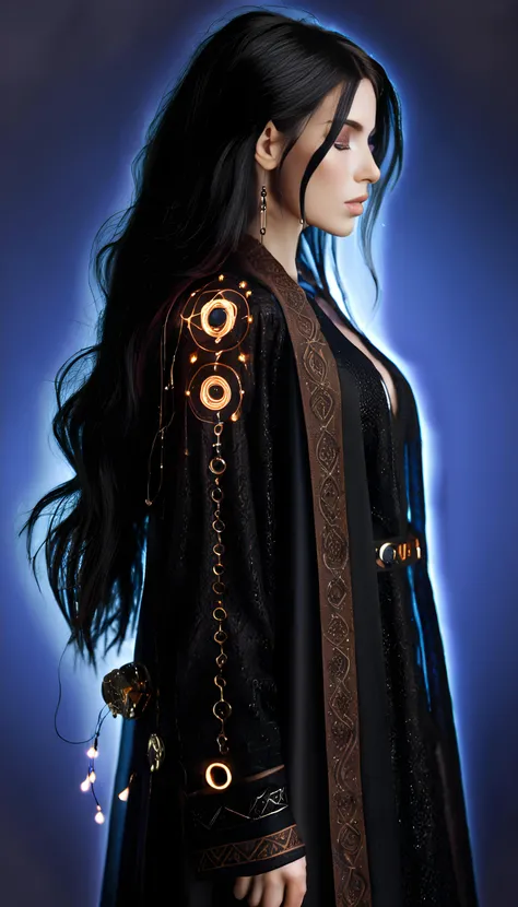 Side view, <ti:SimplepositiveXLv1> masterpiece, <lora:Neon_Cyberpunk_SDXL_Hermetic_Wizard:1> mad-hrmtcwzrd, <lora:xl-shanbailing-1003fire-000010:1> fire element, <lora:xl-shanbailing-0116magic-array:1> ,magic array, magic circles, professional 3d model , 3d printed fit romantic 23 year old (Icelandic:1.1) woman with long jet black hair, brown eyes, looking at viewer, (makeup, eyeliner, eyeshadow, lipstick:0.9), (pores:0.5), (goosebumps:0.5), cyborg technomage, wearing a sexy revealing mage robe accentuating femininity and shape, in a mage tower, ornate and intricate, inner biocore,highly detailed translucent skin with hair, translucent, perfect female body, wide hips:1.5, narrow waist, cleavage, perky breasts, hdr, smooth, sharp focus, high resolution, award winning photo, 80mm, f2.8, bokeh, tropical environment, octane render, highly detailed, volumetric, dramatic lighting,ethereal forest with enchanted flora and fauna in a mystical and magical setting