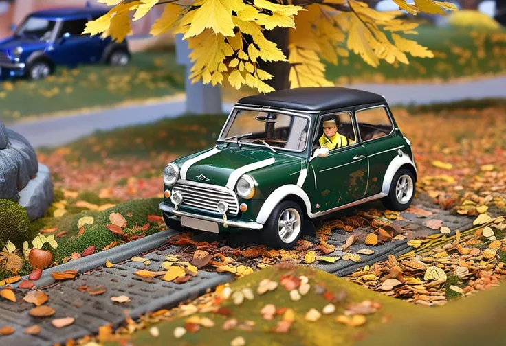 masterpiece,best quality,
ultra high quality(1.5),premium resolution(1.4),8k ultra high resolution(1.3),hyper-realistic(1.2),true-to-life photo quality(1.1),miniature Mini Cooper(1.8) on autumn leaves(1.7),diorama scene(1.6),fallen leaves on car roof and hood(1.5),surrounding miniature trees(1.4),extremely detailed 3D CGI style(1.3),vibrant pop art colors(1.2),ultra-detailed car texture(1.1),lifelike metallic sheen(1.0),soft ambient lighting(0.9),shallow depth of field(0.8),tilt-shift effect(0.7),chibi(1.3),opened door,