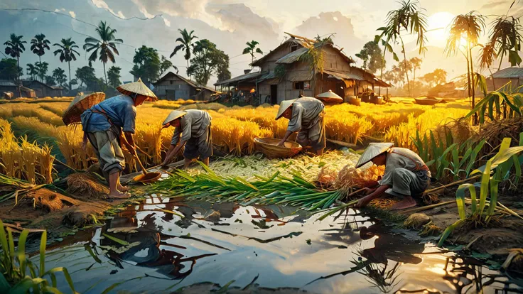 score_9,score_8_up,score_7_up,score_7,surreal,((giant rice:1.5)),enormous,(((chinese farmers rest under rice:1.1))),(((early morning))),unforgettable,fantasy,emotional depth. (vibrant masterpiece, (8k1.5), UHD, very detailed, high-quality, best artist,detailed textures, full view, atmospheric lighting, stunning visuals),ear of rice,1 farmer,<lora:add-detail-xl:0.8>,<lora:detailed_notrigger:0.8>,<lora:Fant5yP0ny:0.6>,<lora:IPXL_v8:0.4>,<lora:MJ52:0.4>,<lora:EldritchRomanceIllustration_1.0.5:0.8>,