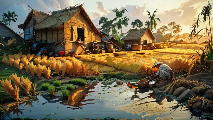 score_9,score_8_up,score_7_up,score_7,surreal,((giant rice:1.5)),enormous,(((chinese farmers rest under rice:1.1))),(((early morning))),piles of rice,unforgettable,fantasy,emotional depth. (vibrant masterpiece, (8k1.5), UHD, very detailed, high-quality, best artist,detailed textures, full view, atmospheric lighting, stunning visuals),granary,ear of rice,<lora:add-detail-xl:0.8>,<lora:detailed_notrigger:0.8>,<lora:Fant5yP0ny:0.6>,<lora:IPXL_v8:0.4>,<lora:MJ52:0.4>,<lora:EldritchRomanceIllustration_1.0.5:0.8>,