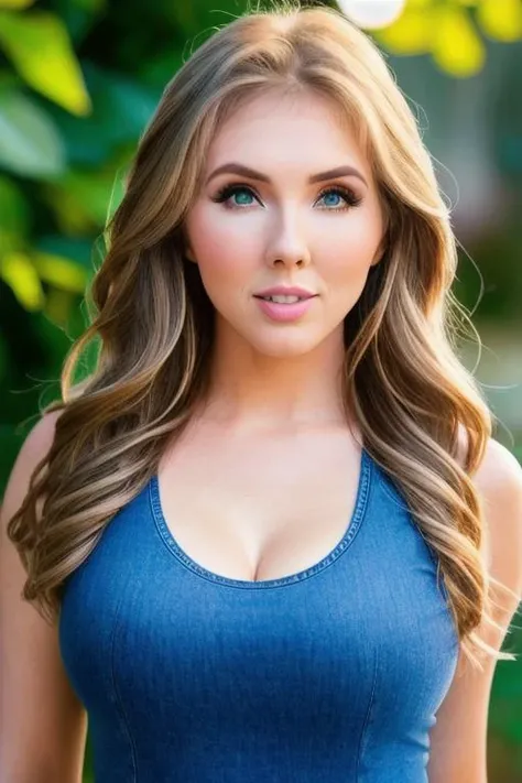 photo of beautiful (lnpaul:0.99),  a woman as a  TikTok influencer, (standing in a college park:1.1), garden area, modelshoot style, (extremely detailed CG unity 8k wallpaper), photo of the most beautiful artwork in the world, professional majestic (photography by Steve McCurry), 8k uhd, dslr, soft lighting, high quality, film grain, Fujifilm XT3 sharp focus, f 5.6, High Detail, Sharp focus, dramatic, (wearing a tank top with a logo:1.1), ((tight long jeans:1.2)), (looking at viewer:1.2), (detailed pupils:1.3), (natural light), (closeup),