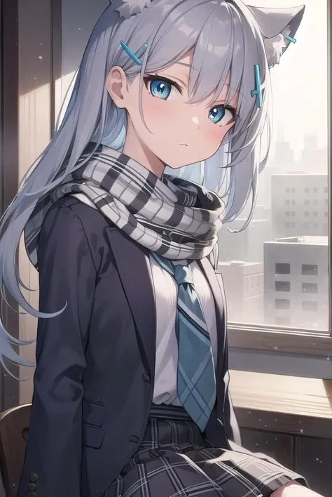 bluearchiveshiroko, <lora:shiroko-lora-nochekaiser:1>,
shiroko, animal ears, blue eyes, grey hair, hair ornament, hairpin, halo, medium hair, wolf ears,
BREAK checkered clothes, checkered skirt, school uniform, skirt, scarf,
BREAK looking at viewer,
BREAK indoors, classroom,
BREAK <lyco:GoodHands-beta2:1>, (masterpiece:1.2), best quality, high resolution, unity 8k wallpaper, (illustration:0.8), (beautiful detailed eyes:1.6), extremely detailed face, perfect lighting, extremely detailed CG, (perfect hands, perfect anatomy),