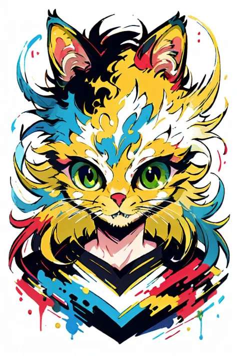 ,(Masterpiece:1.2, high quality,ultra-fine painting,Vivid Colors),(white background:1.2),TshirtDesignAF, T shirt design,
cat, solo,green eyes,yellow animal hair(Brown stripes),vibrant,cure lovely,
<lora:Chinese Li Hua:0.8> ,  <lora:cat_20230627113759:0.5>, <lora:TShirtDesignRedmond1-5V-LiberteRedmond-TShirtDesignAF:1>