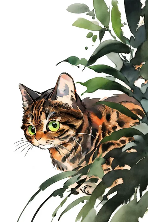 ,(Masterpiece:1.2, high quality,ultra-fine painting,Vivid Colors),(white background:1.2),TshirtDesignAF, T shirt design,
cat, solo,green eyes,yellow animal hair(Brown stripes),vibrant,cure lovely,
<lora:Chinese Li Hua:0.8> , <lora:Freehand_Brushwork:0.8>