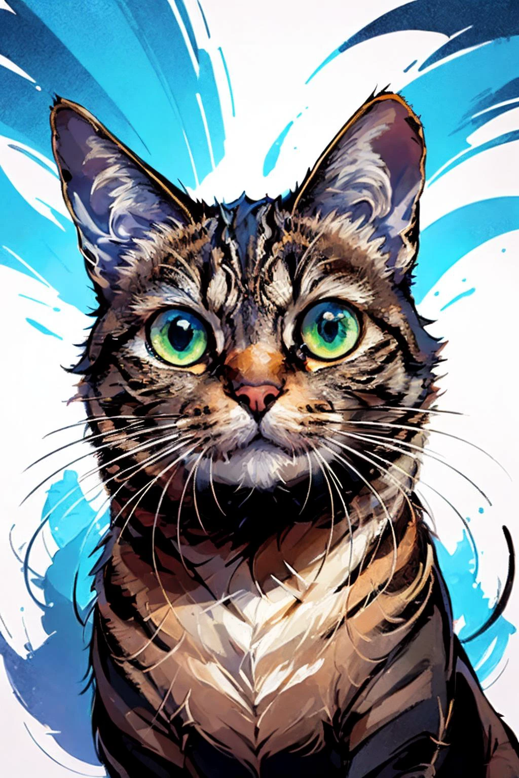 ,(Masterpiece:1.2, high quality,ultra-fine painting,Vivid Colors),(white background:1.2),
cat, solo,green eyes,vibrant,cure lovely,
<lora:Chinese Li Hua:0.6> ,<lora:TShirtDesignRedmond1-5V-LiberteRedmond-TShirtDesignAF:1>