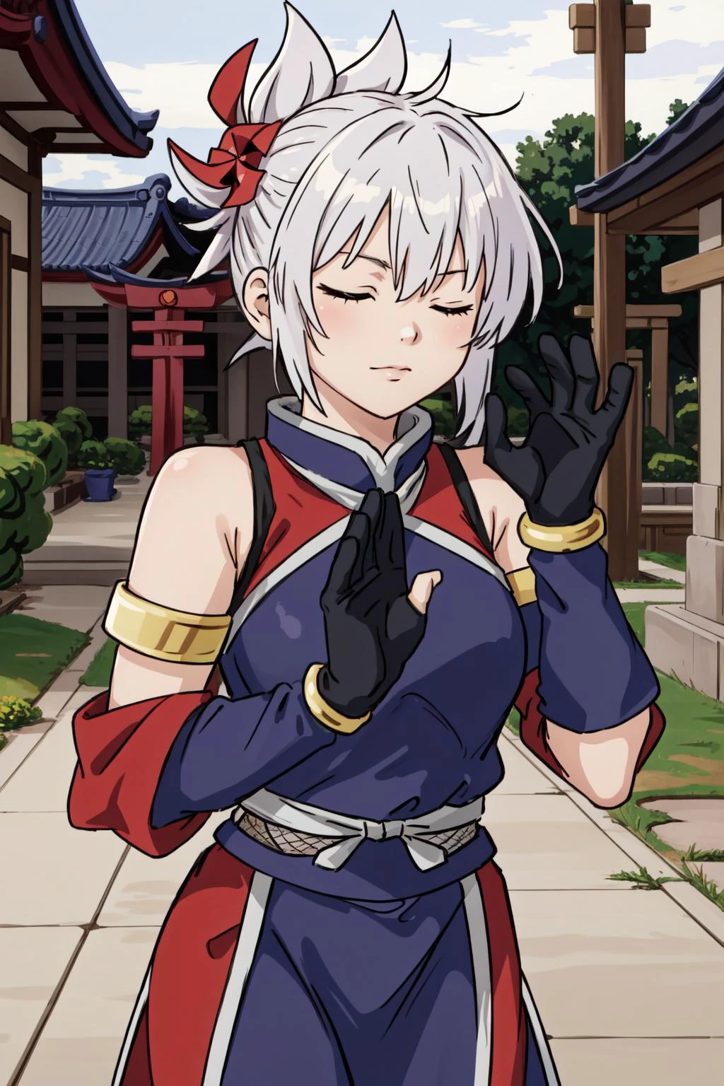 (masterpiece, best quality), intricate details,
1girl, <lora:MatsuriKazamaki:0.8> Matsuri Kazamaki, hair ornament, pinwheel,hair ornament, pinwheel, ninja, armlet, fishnet bodysuit, black gloves, elbow gloves, bare shoulders,
<lora:PachaMeme:0.8> PachaMeme, closed eyes,