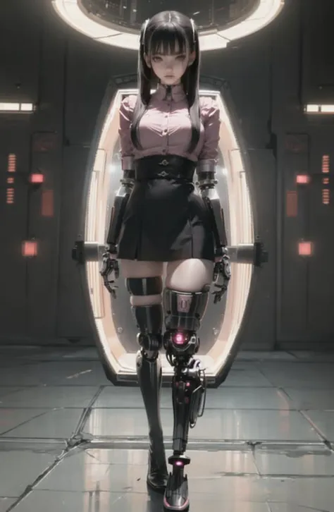 (8K, super high res, masterpiece, best quality),(realistic:1.3), cinematic lighting,

looking at viewer, shot from forward,full body,

1 girl, jirai fashion with pink blouse,  (mechanical Prosthetic:1.2),<lora:jirai:0.8>,

inside a  space ship,