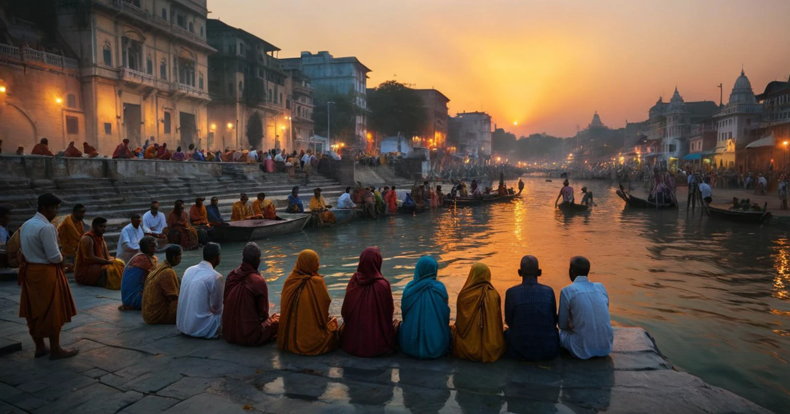 photograph a group of indian people in many colorful typical dresses are gathered at the edge of Ganges river, in India, (at sunset:1.3), golden hour, festivities, hinduism, holy bath, hinduist festivity, photorealistic, travel photography, (National Geography style:1.4), high definition, highest details, 8k, masterpiece, incredible light, 50mm . cinematic 4k epic detailed 4k epic detailed photograph shot on kodak detailed cinematic hbo dark moody, 35mm photo, grainy, vignette, vintage, Kodachrome, Lomography, stained, highly detailed, found footage, cinematic still a group of indian people in many colorful typical dresses are gathered at the edge of Ganges river, in India, (at sunset:1.3), golden hour, festivities, hinduism, holy bath, hinduist festivity, photorealistic, travel photography, (National Geography style:1.4), high definition, highest details, 8k, masterpiece, incredible light . emotional, harmonious, vignette, 4k epic detailed, shot on kodak, 35mm photo, sharp focus, high budget, cinemascope, moody, epic, gorgeous, film grain, grainy, (masterpiece), (best quality), (ultra-detailed), a group of indian people in many colorful typical dresses are gathered at the edge of Ganges river, in India, (at sunset:1.3), golden hour, festivities, hinduism, holy bath, hinduist festivity, photorealistic, travel photography, (National Geography style:1.4), high definition, highest details, 8k, masterpiece, incredible light, illustration, disheveled hair, detailed eyes, perfect composition, moist skin, intricate details, earrings, by wlop, cinematic still a group of indian people in many colorful typical dresses are gathered at the edge of Ganges river, in India, (at sunset:1.3), golden hour, festivities, hinduism, holy bath, hinduist festivity, photorealistic, travel photography, (National Geography style:1.4), high definition, highest details, 8k, masterpiece, incredible light . emotional, harmonious, vignette, highly detailed, high budget, bokeh, cinemascope, moody, epic, gorgeous, film grain, grainy
