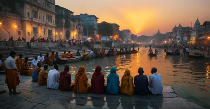 photograph a group of indian people in many colorful typical dresses are gathered at the edge of Ganges river, in India, (at sunset:1.3), golden hour, festivities, hinduism, holy bath, hinduist festivity, photorealistic, travel photography, (National Geography style:1.4), high definition, highest details, 8k, masterpiece, incredible light, 50mm . cinematic 4k epic detailed 4k epic detailed photograph shot on kodak detailed cinematic hbo dark moody, 35mm photo, grainy, vignette, vintage, Kodachrome, Lomography, stained, highly detailed, found footage, cinematic still a group of indian people in many colorful typical dresses are gathered at the edge of Ganges river, in India, (at sunset:1.3), golden hour, festivities, hinduism, holy bath, hinduist festivity, photorealistic, travel photography, (National Geography style:1.4), high definition, highest details, 8k, masterpiece, incredible light . emotional, harmonious, vignette, 4k epic detailed, shot on kodak, 35mm photo, sharp focus, high budget, cinemascope, moody, epic, gorgeous, film grain, grainy, (masterpiece), (best quality), (ultra-detailed), a group of indian people in many colorful typical dresses are gathered at the edge of Ganges river, in India, (at sunset:1.3), golden hour, festivities, hinduism, holy bath, hinduist festivity, photorealistic, travel photography, (National Geography style:1.4), high definition, highest details, 8k, masterpiece, incredible light, illustration, disheveled hair, detailed eyes, perfect composition, moist skin, intricate details, earrings, by wlop, cinematic still a group of indian people in many colorful typical dresses are gathered at the edge of Ganges river, in India, (at sunset:1.3), golden hour, festivities, hinduism, holy bath, hinduist festivity, photorealistic, travel photography, (National Geography style:1.4), high definition, highest details, 8k, masterpiece, incredible light . emotional, harmonious, vignette, highly detailed, high budget, bokeh, cinemascope, moody, epic, gorgeous, film grain, grainy