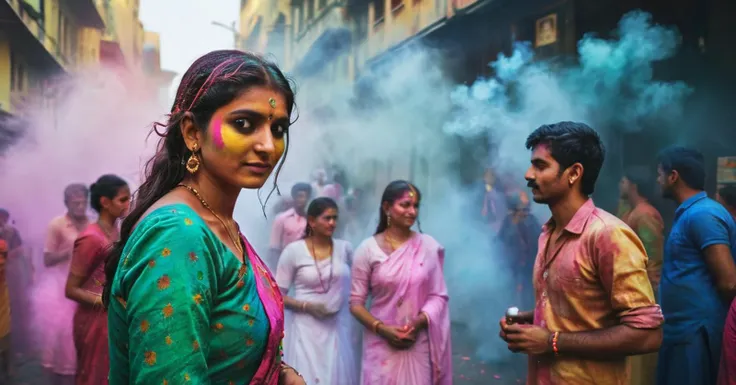 photograph a group of indian people in many colorful typical dresses in Mumbai streets, in India, festivities, color powder festival, hinduism, colored powder in the air, hinduist festivity, festival of Holi, photorealistic, travel photography, (National Geography style:1.4), high definition, highest details, 8k, masterpiece, incredible light, infinite colors, 50mm . cinematic 4k epic detailed 4k epic detailed photograph shot on kodak detailed cinematic hbo dark moody, 35mm photo, grainy, vignette, vintage, Kodachrome, Lomography, stained, highly detailed, found footage, cinematic still a group of indian people in many colorful typical dresses in Mumbai streets, in India, festivities, color powder festival, hinduism, colored powder in the air, hinduist festivity, festival of Holi, photorealistic, travel photography, (National Geography style:1.4), high definition, highest details, 8k, masterpiece, incredible light, infinite colors . emotional, harmonious, vignette, 4k epic detailed, shot on kodak, 35mm photo, sharp focus, high budget, cinemascope, moody, epic, gorgeous, film grain, grainy, (masterpiece), (best quality), (ultra-detailed), a group of indian people in many colorful typical dresses in Mumbai streets, in India, festivities, color powder festival, hinduism, colored powder in the air, hinduist festivity, festival of Holi, photorealistic, travel photography, (National Geography style:1.4), high definition, highest details, 8k, masterpiece, incredible light, infinite colors, illustration, disheveled hair, detailed eyes, perfect composition, moist skin, intricate details, earrings, by wlop, cinematic still a group of indian people in many colorful typical dresses in Mumbai streets, in India, festivities, color powder festival, hinduism, colored powder in the air, hinduist festivity, festival of Holi, photorealistic, travel photography, (National Geography style:1.4), high definition, highest details, 8k, masterpiece, incredible light, infinite colors . emotional, harmonious, vignette, highly detailed, high budget, bokeh, cinemascope, moody, epic, gorgeous, film grain, grainy