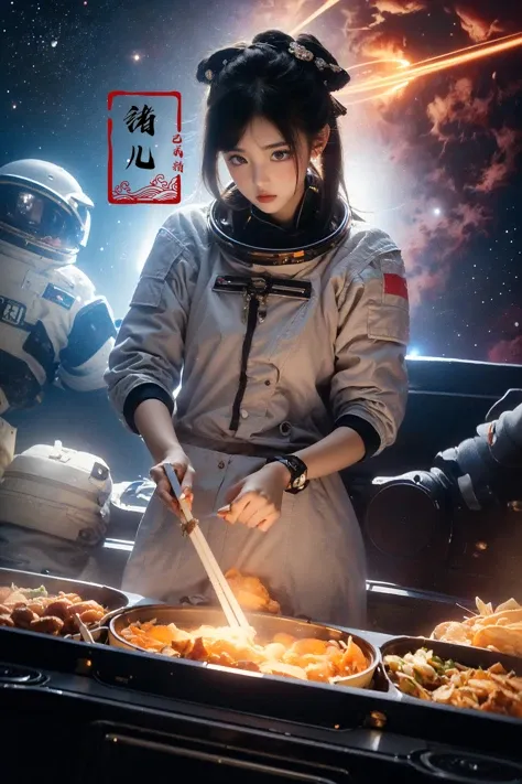 (wide shot, wide-angle lens,Panoramic:1.2),super vista, super wide AngleLow Angle shooting, super wide lens, Dynamic Angle, Perspective, High Point,povHot pot
(dramatic, gritty, intense:1.4),masterpiece, best quality, 32k uhd, insane details, intricate details, hyperdetailed, hyper quality, high detail, ultra detailed, Masterpiece,
1girl, solo focus, food stand,chopsticks,  blue, white, black, red, purple, orange, pink, green
A shot with tension(Visual impact,giving the poster a dynamic and visually striking appearance:1.2),Chinese Zen style,impactful picture,
<lora:~Q?-pk Hot pot:0.8>torn_thighhighs,( serafuku:1.5), (space_suit:1.4),