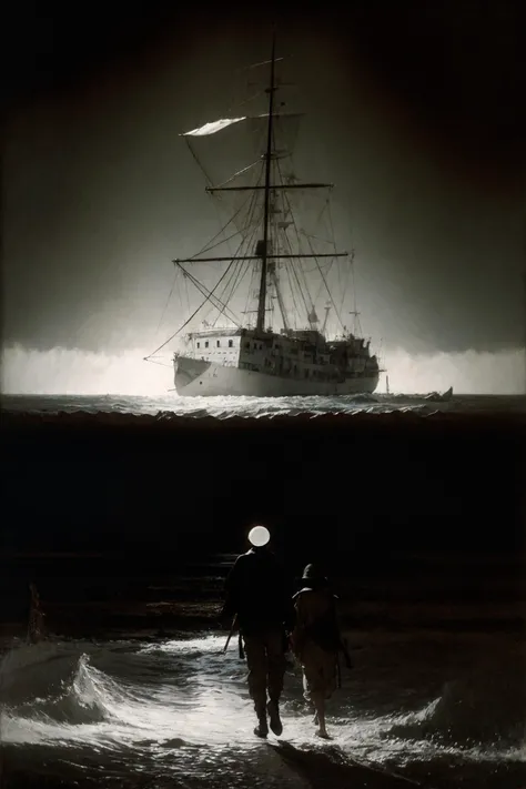 Long, weary lines of soldiers trudging back from the front, shadows of the men they once were, Dusk, , Shipwreck, Disquieting,Phantom-like, (Monochromatic:1.1), (Isolation:1.1), (Chiaroscuro:1.1), (Strobe light:1.2), Marble, Polygon, ((Romantic,soft,passionate,tender:0.99),(Rule of Thirds,balanced,offset focus,Rough,gritty,coarse,rugged,Hard Light,sharp,strong contrast,defined:0.75),(Cinma Vrit,naturalistic,observational,unobtrusive:0.99):0.5), ultra detailed, intricate, oil on canvas, dry brush, (surrealism:1.1), (disturbing:1.1)