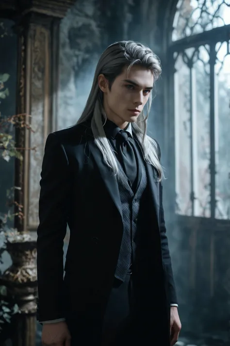 1boy, solo,long hair, silver hair,muscle,IvoryGoldAI,blue eyes,pileum,menstoga,radagon