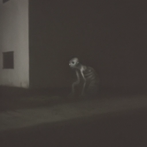 abandoned building at night, creature crawling around <lora:RFKTR_misteryfootages:0.7>