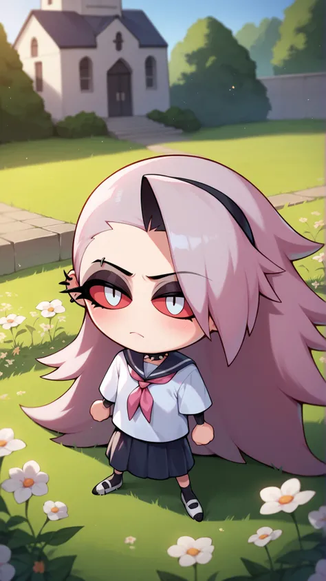 score_9,score_8_up,score_7_up,score_6_up,score_5_up,score_4_up,uncensored,source_anime,
1girl,solo,necoarc,lit pupils,chibi,(:3:1),loona,helluva boss,pink hair,long hair,bow,school uniform,pink bow,ribbon,jewelry,grass,flowers,church,outdoors,<lora:necoarc-guy-PONY-v1:0.8>,serafuku,