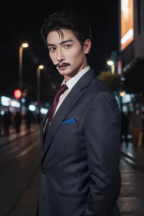 ultra-detailed,highly detailed,best quality,masterpiece,illustration,
mouri kogorou, 1boy,38yo male, solo, mature male,suit,blue jacket, pencil mustache,
night, city lights,
<lora:mouri kogorou_v1_08:0.7>