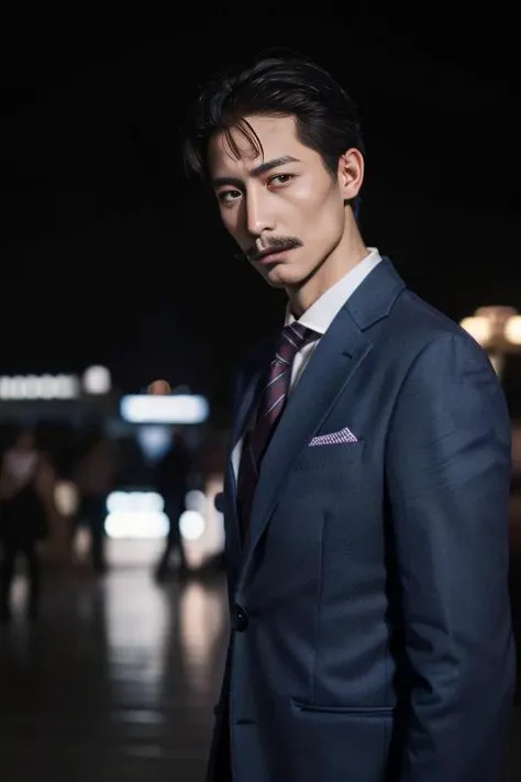 ultra-detailed,highly detailed,best quality,masterpiece,illustration,
mouri kogorou, 1boy,38yo male, solo, mature male,suit,blue jacket, pencil mustache,
night, city lights,
<lora:mouri kogorou_v1_08:0.7>