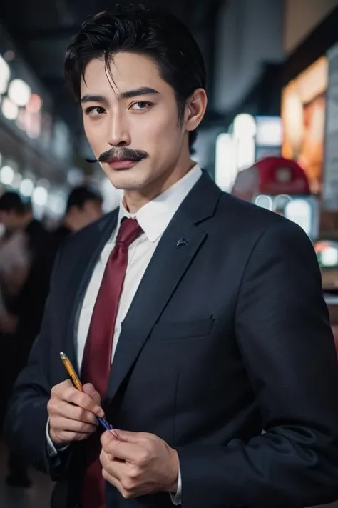 ultra-detailed,highly detailed,best quality,masterpiece,illustration,
mouri kogorou, 1boy,38yo male, solo, mature male,suit,blue jacket, pencil mustache, 
<lora:mouri kogorou_v1_08:0.7>