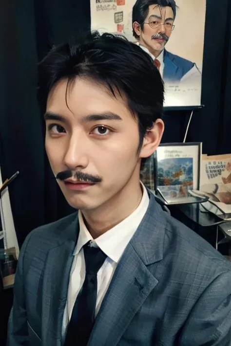 ultra-detailed,highly detailed,best quality,masterpiece,illustration,
mouri kogorou, 1boy,38yo male, solo, mature male,suit,blue jacket, pencil mustache,
<lora:mouri kogorou_v1_08:0.7>