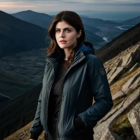 a photo of Alexandra Daddario, ohwx woman, wearing a jacket, on a mountain, cinematic lighting <lora:alexandradaddario_SDXL:0.8>