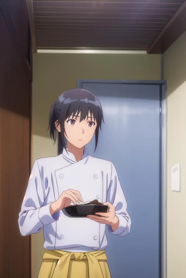 masahiroadachi, <lora:masahiro adachi s1-lora-nochekaiser:1>,
masahiro adachi, black hair, (brown eyes:1.3), ponytail, male focus,
BREAK apron, chef,
BREAK indoors, restaurant,
BREAK looking at viewer, (cowboy shot:1.5),
BREAK <lyco:GoodHands-beta2:1>, (masterpiece:1.2), best quality, high resolution, unity 8k wallpaper, (illustration:0.8), (beautiful detailed eyes:1.6), extremely detailed face, perfect lighting, extremely detailed CG, (perfect hands, perfect anatomy),