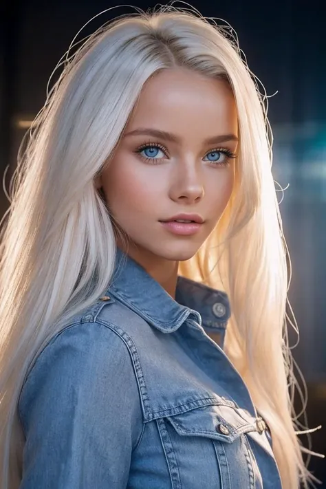 photo of L1ns3yD0n0v4n_HM-140, a woman, perfect hair, (modern photo), wearing trench coat, t-shirt, jeans, 135mm standard (analog, cinematic, film grain:1.3), Crystalline Planet, Planet of shimmering structures reflecting vibrant colors., detailed eyes, professional pose, (epiCPhoto), (looking at viewer:1.1), (cinematic shot:1.3), (loop style lighting), OverallDetail, SkinHairDetail